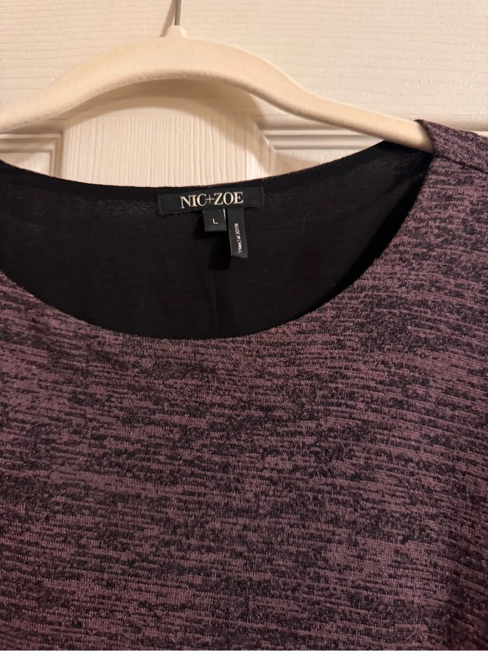 NIC+ZOE Plum Marbled Long-Sleeve Top with Chiffon Hem and Hip Detail